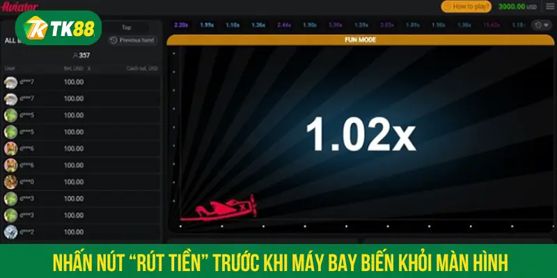 Theo dõi và nhấn nút “rút tiền” trước khi máy bay biến khỏi màn hình