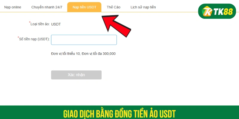 Giao dịch bằng đồng tiền ảo USDT