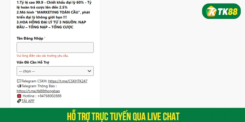 Hỗ trợ trực tuyến qua live chat
