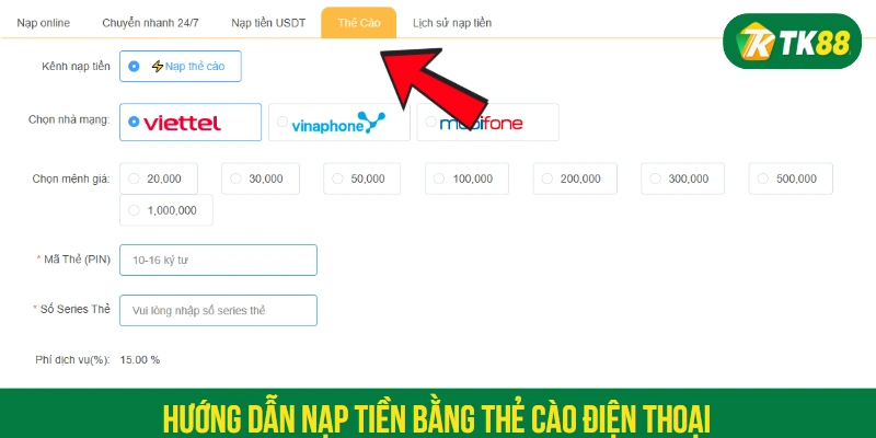 Hướng dẫn nạp tiền bằng thẻ cào điện thoại