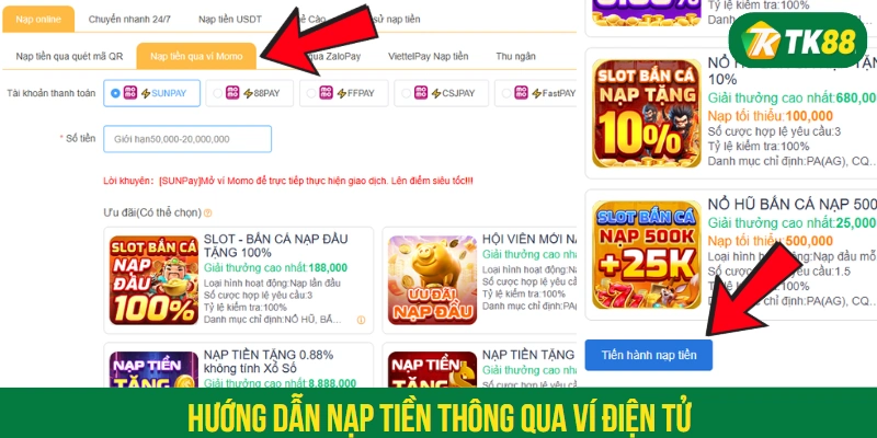 Hướng dẫn nạp tiền thông qua ví điện tử