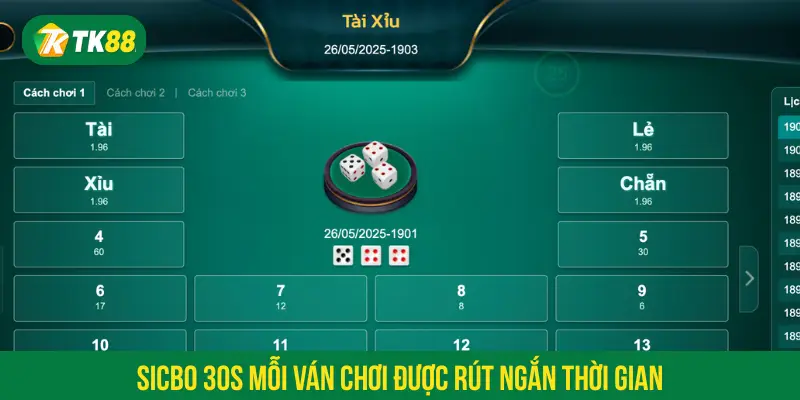 Sicbo 30s mỗi ván chơi được rút ngắn thời gian