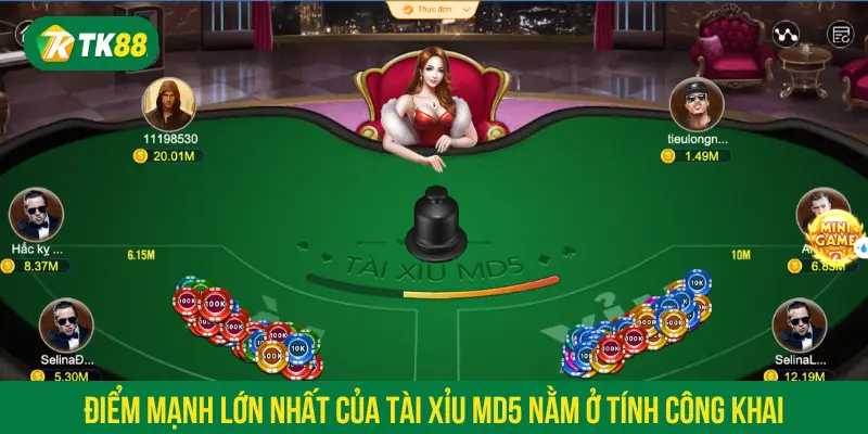 Điểm mạnh lớn nhất của tài xỉu MD5 nằm ở tính công khai