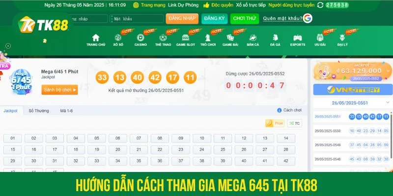 Tham gia mega 645 tại TK88 rất đơn giản và thuận tiện