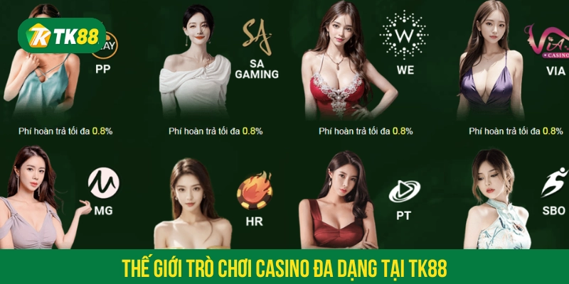 Thế giới trò chơi casino đa dạng tại TK88