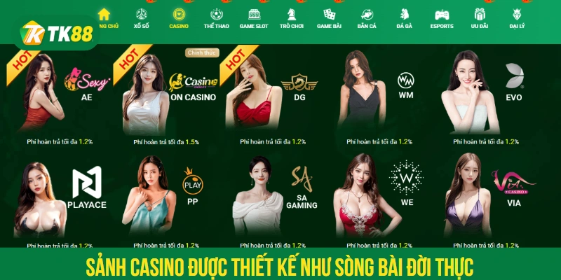 Sảnh casino được thiết kế như sòng bài đời thực